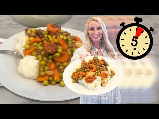 Hearty Beef Stew over Mashed Potatoes in 5 minutes?!?!?