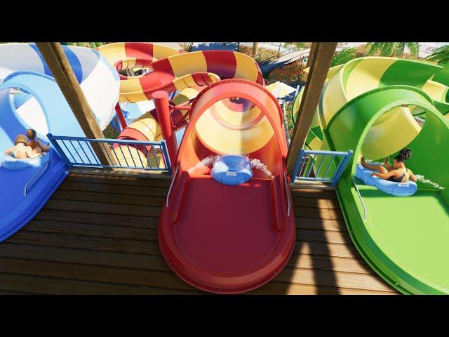 Aquatropolis Riding All 20+ Waterslides Planet Coaster 2