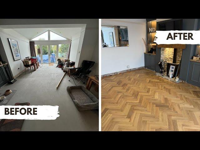 Complete Transformation of the Natural Brushed Oiled Herringbone Engineered Wood Flooring