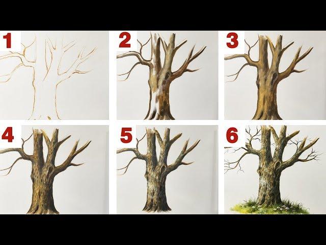 How to Paint a Tree Trunk - Acrylic Painting - Step by Step