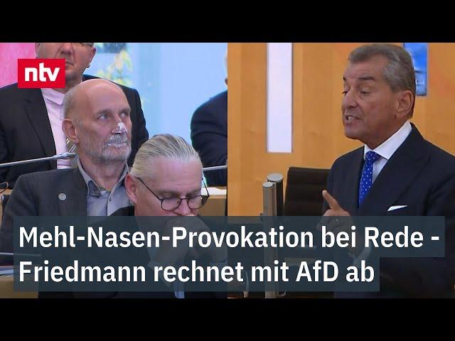 Mehl-Nasen-Provokation bei Rede - Friedmann rechnet mit AfD im hessischen Landtag ab  | ntv