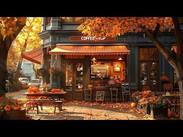 A Windy Autumn Sunset by the Coffee Shop w/ Exquisite Slow Jazz Music For a Positive Day