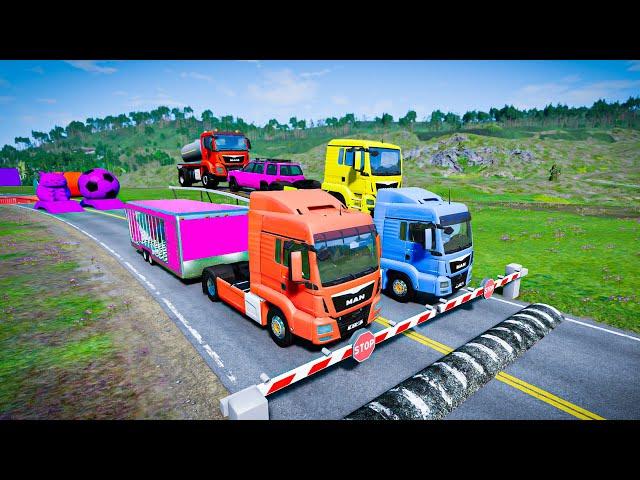 Flatbed Truck Mcqueen | Transportation with Truck - Pothole vs Car #1202 - BeamNG.Drive