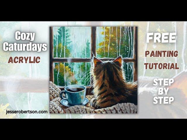Free ACRYLIC Painting Tutorial | Cozy Caturdays