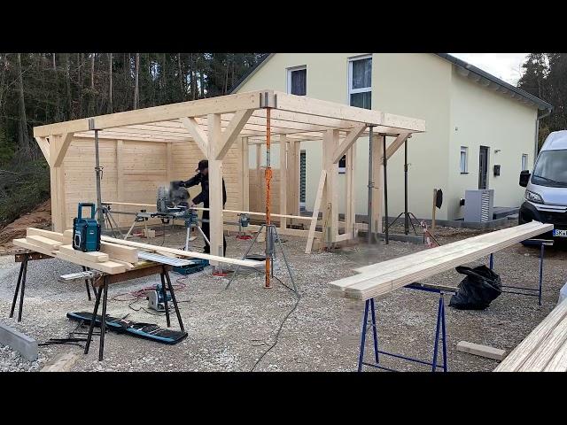 Flachdachcarport in der Entstehung