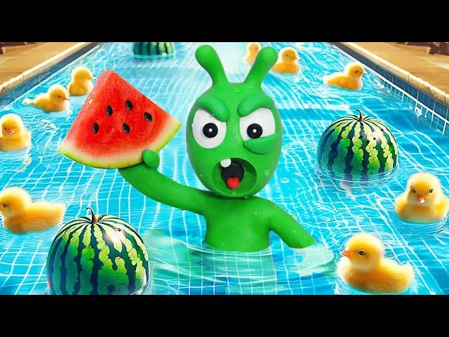 Pea Pea gets trouble with Watermelon in Swimming Pool - Kid Learning - PeaPea Cartoon