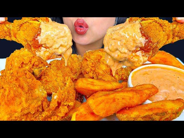 FRIED CHICKEN DIPPED IN RAISING CANES SAUCE | ASMR | MUKBANG | EATING SOUNDS