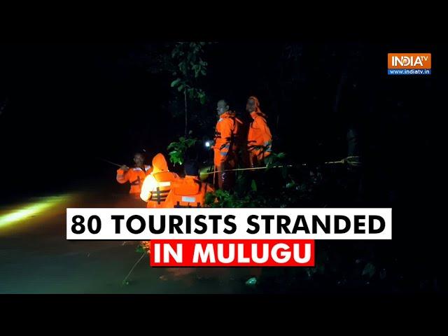 Telangana: 80 tourists got stranded at Muthyala Dhara waterfalls in Mulugu, later rescued