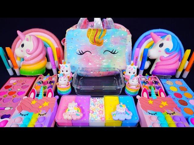 "Unicorn" Slime. Mixing Makeup into clear slime! ASMR #satisfying #유니콘 #슬라임 (440)