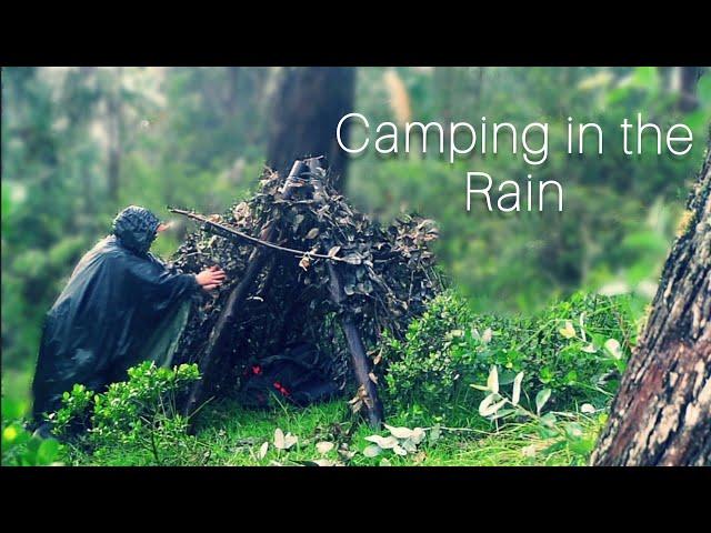 Camping alone on a heavy rain. Building a warm shelter. Bushcraft. Camping in the rain. Solo