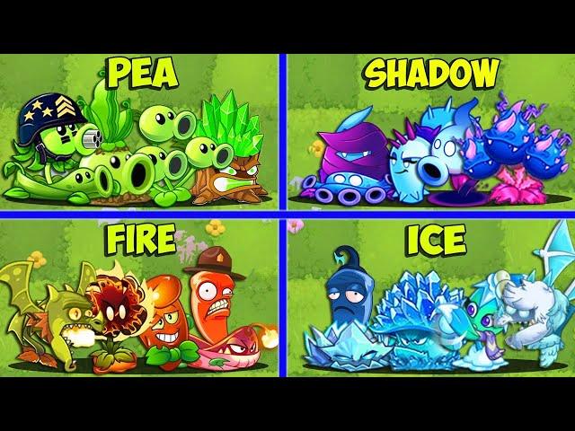 4 Team FIRE x PEA x SHADOW x ICE Battlez - Who Will Win? - PvZ 2 Team Plant vs Team Plant