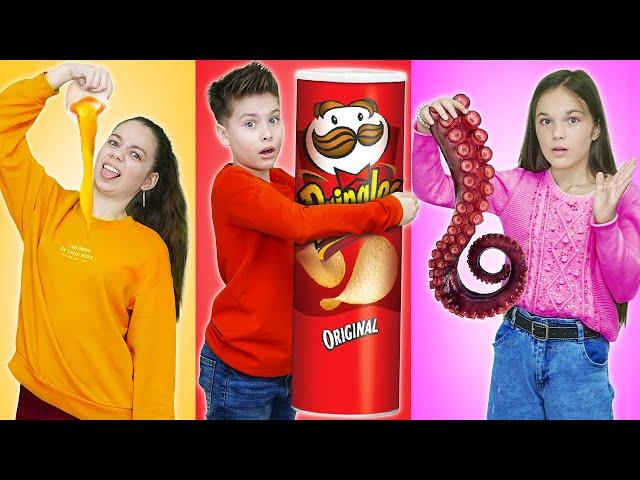 ЦВЕТНОЙ ЧЕЛЛЕНДЖ в ШКОЛЕ!!! Красный, желтый и Розовый едим еду одного цвета 24 часа
