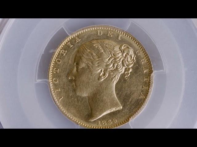 LOT 9  - Auction 61 - 1839 Gold Sovereign PCGS MS62 #32660240 AGW=0 2355 oz