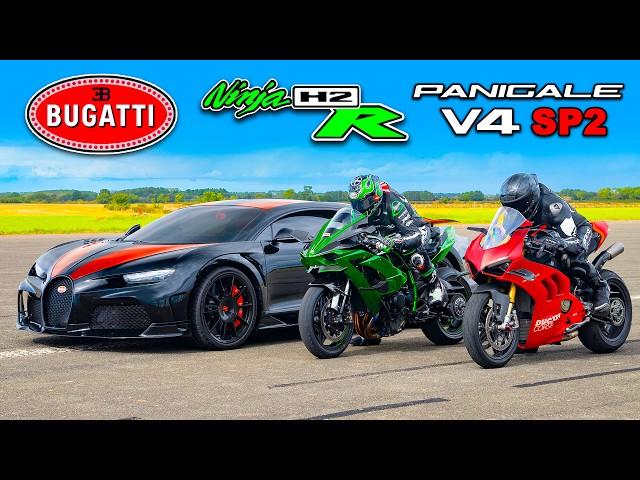 Bugatti Chiron SS v Kawasaki H2R v Ducati Panigale SP2: DRAG RACE