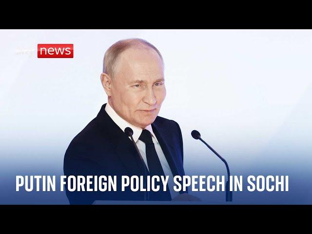 Russian president Vladimir Putin speaks on foreign policy in Sochi, Russia