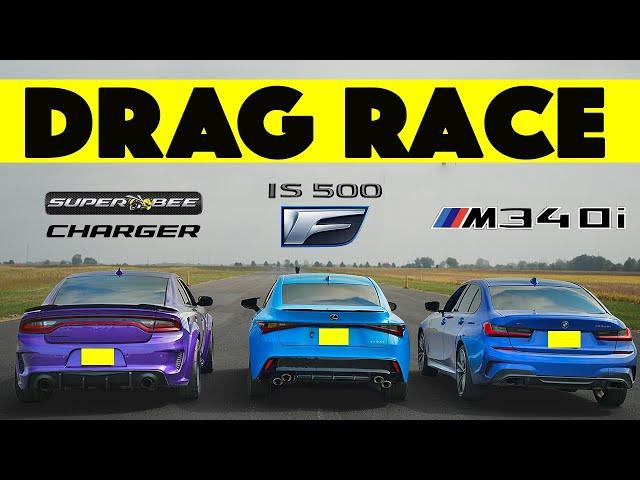 Bloodbath Showdown: BMW M340i vs. Lexus IS500 vs. Dodge Charger SuperBee Widebody – Drag & Roll Race