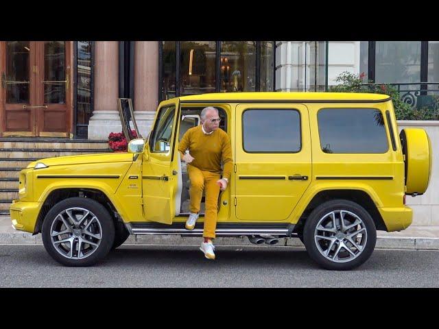 Extravagant Italian Billionaire Arriving with His Yellow G Wagon at Hotel de Paris in Monaco!!