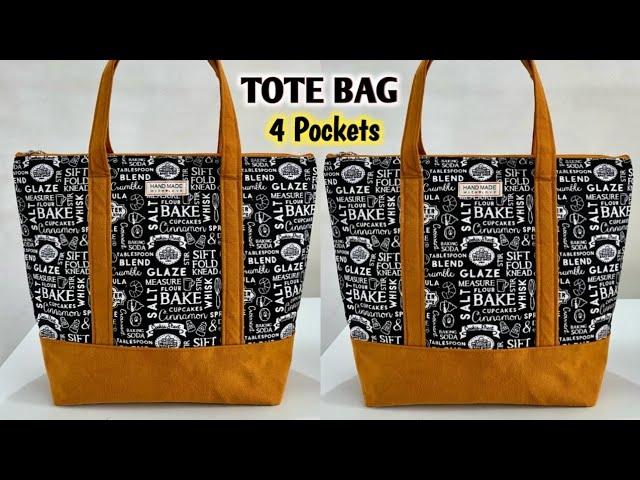 How to make reusable Tote bag with 4 Pockets / Shopping Bag Sewing Tutorial / how to make cloth bags