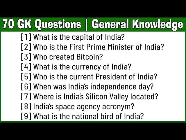 70 Easy GK Questions and Answers in English | General Knowledge | Current Affairs Questions