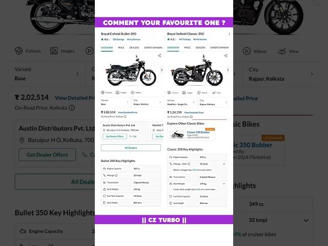 Royal Enfield Bullet 350 Vs Royal Enfield Classic 350 Full Comparison Review