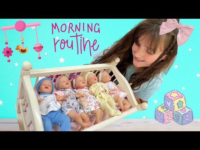 MINI REBORN BABY MORNING ROUTINE WITH QUINTUPLETS | CARING FOR 5 BABIES AT ONCE IS HARD WORK!