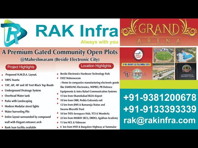 Low budget Grand Arena Luxurious Premium gated community open Plots @ Maheswaram