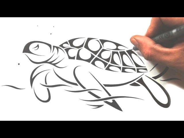 How to Draw a Sea Turtle - Tribal Tattoo Design Style