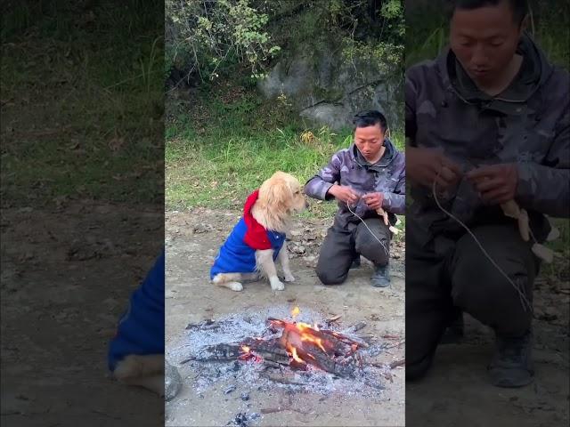 The homeless man gave all the grilled sausages to the golden retriever.