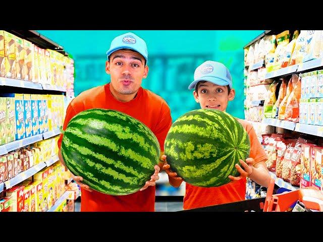 Jason and Alex Grocery Store Watermelon Shopping