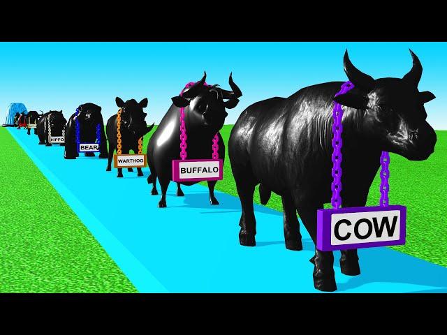 Paint Animals Cow Cartoon,Bull,Yak,Bison,Ox,African Buffalo Fountain Crossing into Shadow Animals