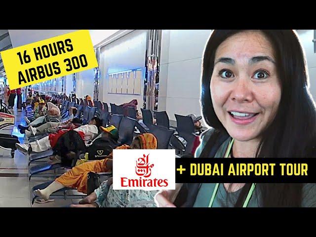 EMIRATES AIRLINES REVIEW: 16 HRS IN ECONOMY AIRBUS 300 + DUBAI Airport tour