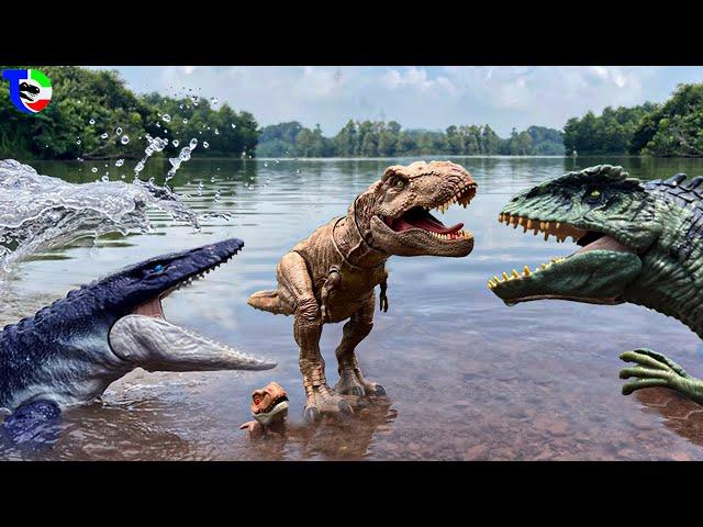 T-REX VS GIGANOTOSAURUS VS MOSASAURUS Jurassic World Toys Movie