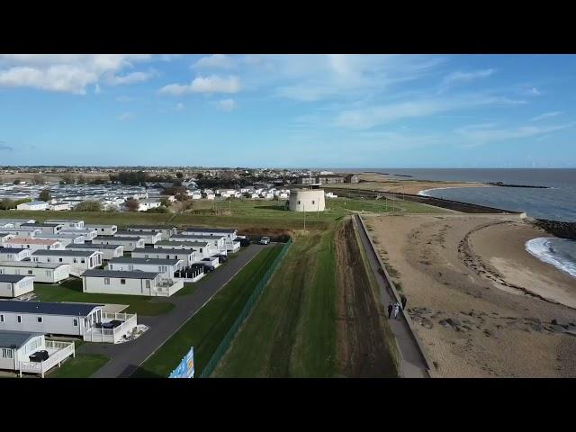 Martello Tower beach St OSYTH . by drone footage uk