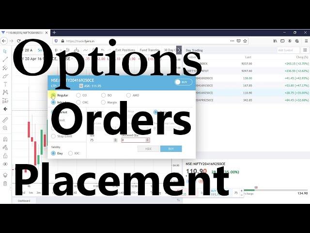 Options, Placing Orders | Live Market | Call Options | Put Options | Selecting Scrip | Booking