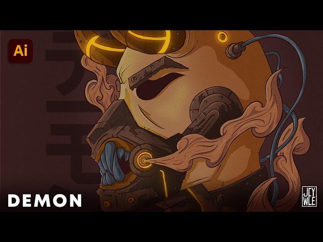 Illustrating a Cyberpunk Demon in Adobe Illustrator | Speed Drawing Process | jey wee