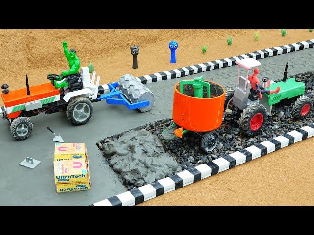DIY tractor mini truck Road roller for making modern concrete road construction science project