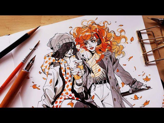  Chill Sketchbook Session // Pumpkin spice latte INK DRAWING ... #inktober  fomo lol