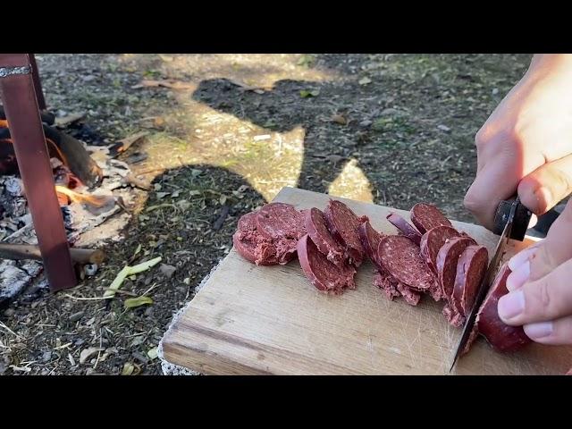 Making a Perfect Breakfast in Nature | Sausage & Eggs, Fried Potatoes, Grilled  & Tea Over Campfire