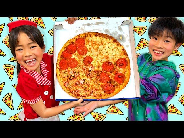 【寸劇】ピザ屋さんで、テイクアウトを学ぼう！　Kaede and Ahtan Pretend Play Pizza Drive Thru Restaurant　かえであーたん