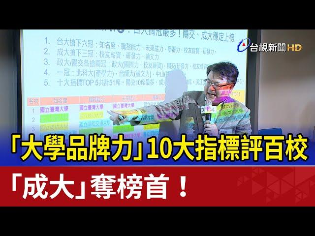 「大學品牌力」10大指標評百校 「成大」奪榜首！