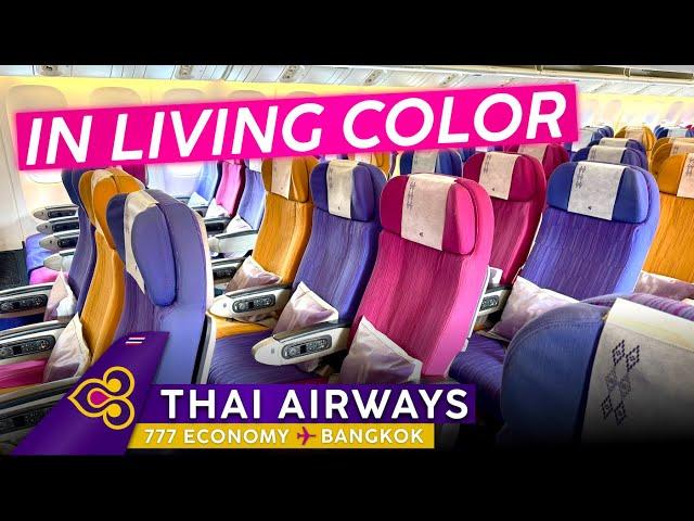 VIBRANTLY Thai! · THAI AIRWAYS 777 Economy Class   Bali  Bangkok  Retro, Tacky, Great!