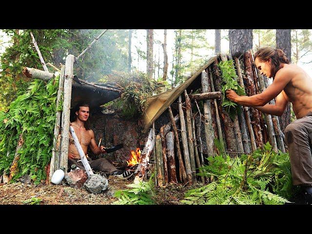 Caught in a Thunderstorm! 3 Days Building a Survival Shelter