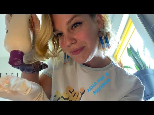[ASMR] Fast & Aggressive Scalp Scratching + Hair Wash (Gloves, Shampoo, Water Sounds, Spray, Towel)