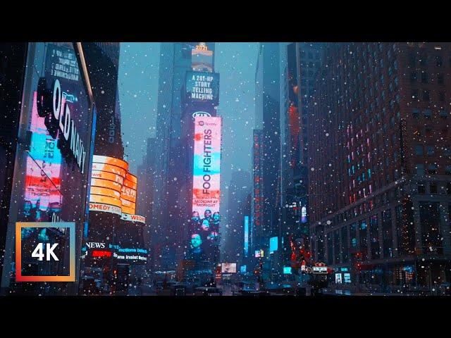 Snowfall in Times Square, NYC | Walking in New York City in the Winter Snow, 4k