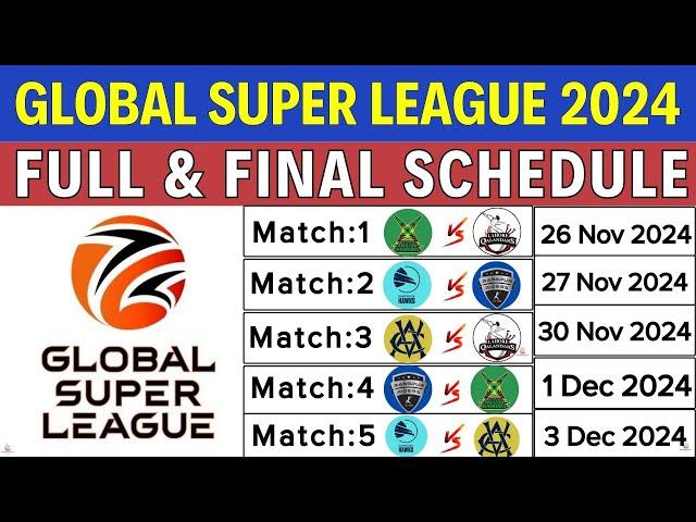 Global Super League 2024 Schedule, Date, Teams, Timing, Venues | GSL T20 2024 | Lahore Qalandars