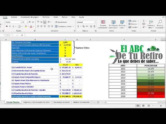 Excel ley 73 calculadora de pensiones IMSS