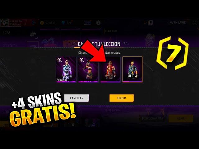 +4 SKINS GRATIS FREE FIRE POR 7 ANIVERSARIO DE FREE FIRE COMO SE RECLAMAN FACIL Y RAPIDO