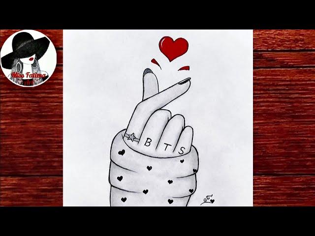 BTS DRAWING | Tumblr Korean Finger Heart Drawing | BTS Hand Drawing