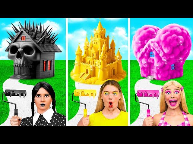 Wednesday vs Barbie تحدي البيت الملون | لحظات مضحكة BaRaDa Gold Challenge