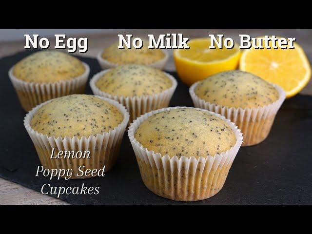 Super Moist Lemon Poppy Seed Cupcakes | No Egg No Milk No Butter Cake | ASMR Cooking